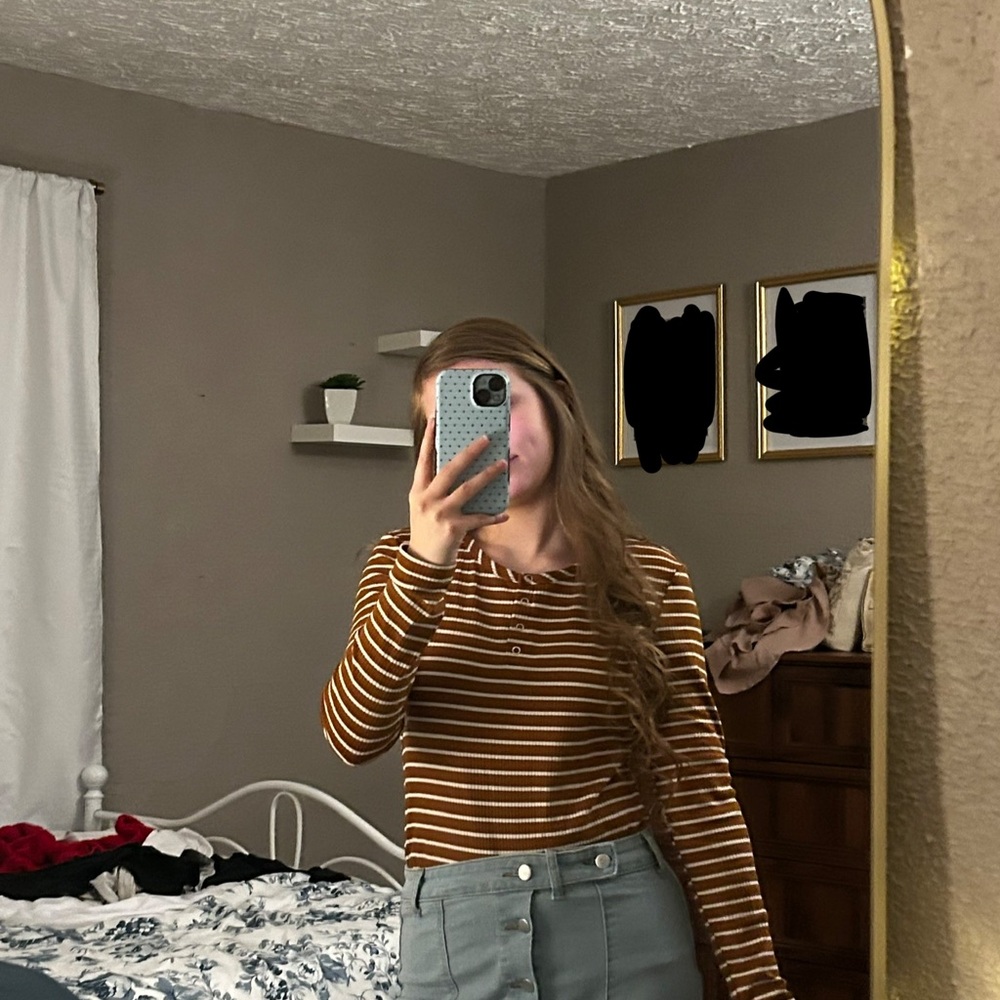 Striped Burnt Orange Long Sleeve Top